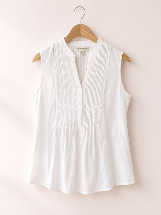 Coldwater Creek Tops - Coldwater Creek White Pintuck Sleeveless Cotton Blouse